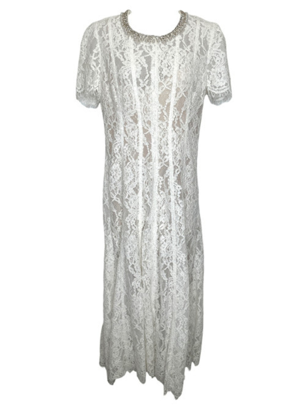 Self-Portrait White Lace Embellished Midi Dress